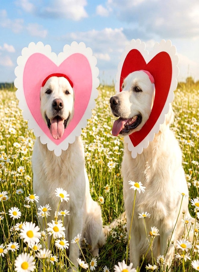 Abbylike 3 Pcs Valentine's Day Dog ​​Costume Red Pink White Heart Shaped Headband Cute Pet Hat Clothes Adjustable Love Themed Headwear Cats and Dogs Outfits Gift for Birthday Holiday Party(Small) - Image 4